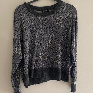 DKNY Animal Print Knit Top in Black and Gray